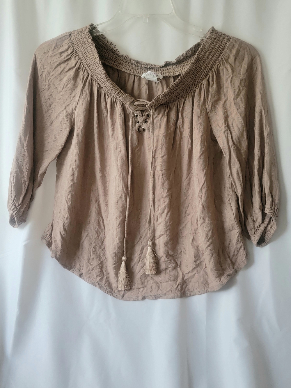 Boho Peasant Flowy Detailed Stitch Top - Taupe in Medium
